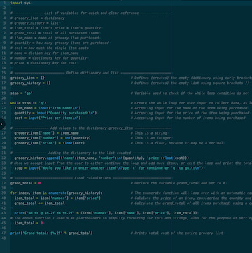 python grocery list code