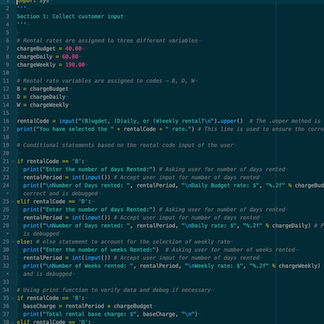 python rental car code
